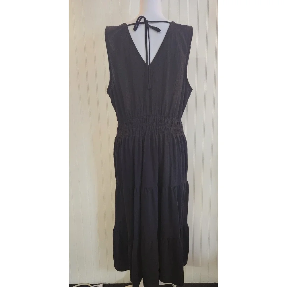The Get Women's Black V Neck & Open Tie Back Sleeveless Maxi Tier Dress Size XL‎